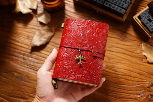 100% Genuine Leather Travel Journal Embossed Flower Cover