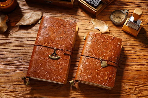 100% Genuine Leather Travel Journal Embossed Flower Cover