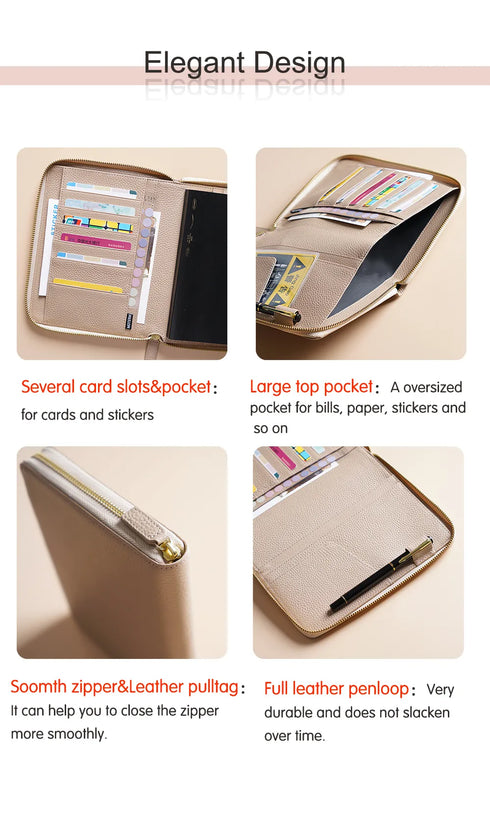 Moterm Genuine Pebbled Grain Leather B6 Zip Cover with Top Pocket Cowhide Planner Zipper Notebook Organizer Agenda Journal Diary