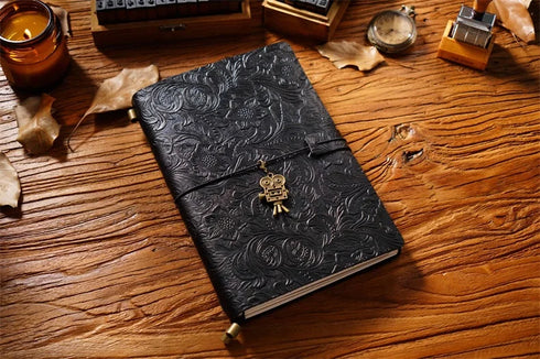 100% Genuine Leather Travel Journal Embossed Flower Cover