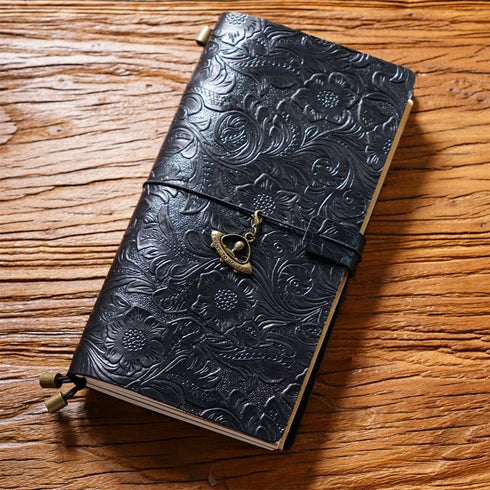 100% Genuine Leather Travel Journal Embossed Flower Cover