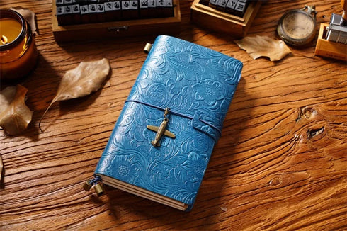 100% Genuine Leather Travel Journal Embossed Flower Cover