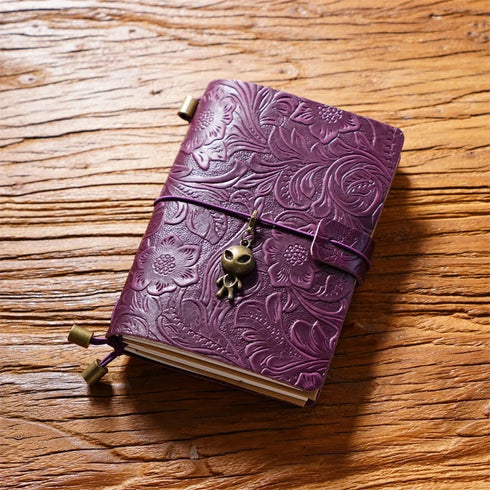 100% Genuine Leather Travel Journal Embossed Flower Cover