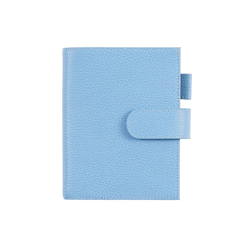 Moterm Firm Pebbled Grain Leather Sky Blue Color Genuine Cowhide Planner Rings Notebook Cover Diary Agenda Organizer Journey