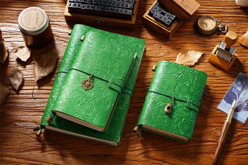 100% Genuine Leather Travel Journal Embossed Flower Cover