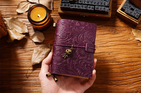 100% Genuine Leather Travel Journal Embossed Flower Cover