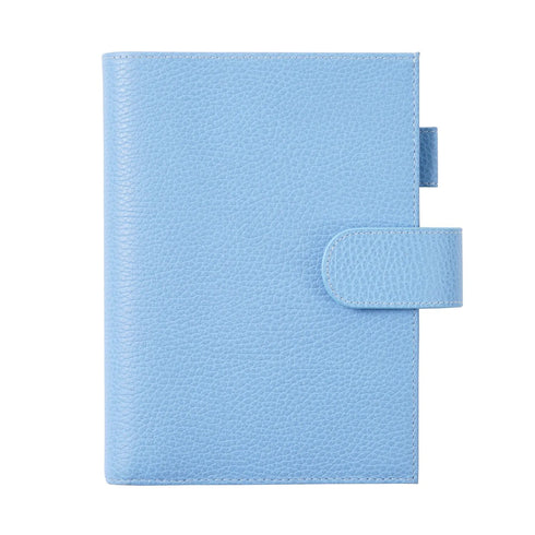 Moterm Firm Pebbled Grain Leather Sky Blue Color Genuine Cowhide Planner Rings Notebook Cover Diary Agenda Organizer Journey