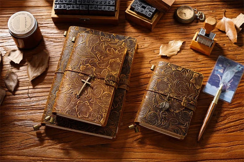 100% Genuine Leather Travel Journal Embossed Flower Cover