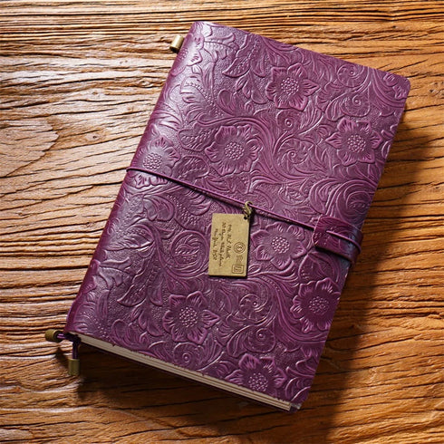 100% Genuine Leather Travel Journal Embossed Flower Cover