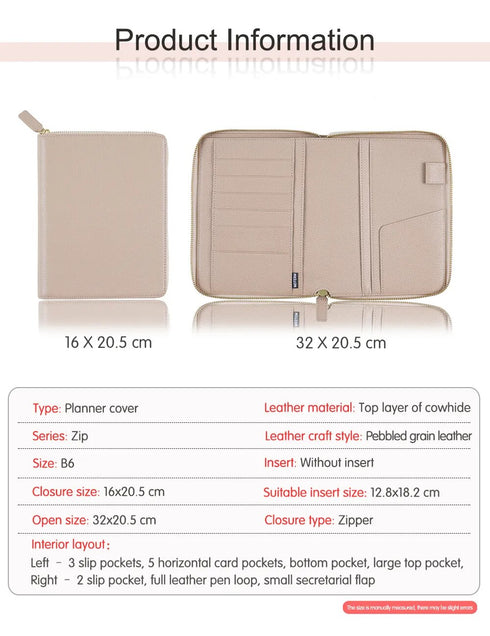 Moterm Genuine Pebbled Grain Leather B6 Zip Cover with Top Pocket Cowhide Planner Zipper Notebook Organizer Agenda Journal Diary