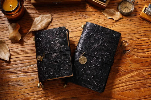 100% Genuine Leather Travel Journal Embossed Flower Cover