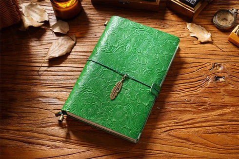 100% Genuine Leather Travel Journal Embossed Flower Cover