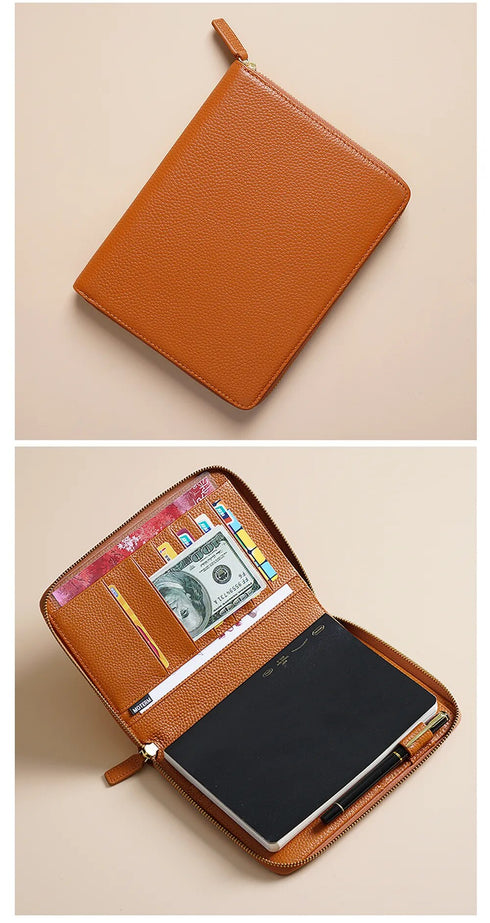 Moterm Genuine Pebbled Grain Leather B6 Zip Cover with Top Pocket Cowhide Planner Zipper Notebook Organizer Agenda Journal Diary