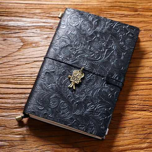 100% Genuine Leather Travel Journal Embossed Flower Cover