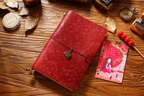 100% Genuine Leather Travel Journal Embossed Flower Cover