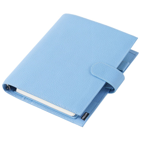 Moterm Firm Pebbled Grain Leather Sky Blue Color Genuine Cowhide Planner Rings Notebook Cover Diary Agenda Organizer Journey