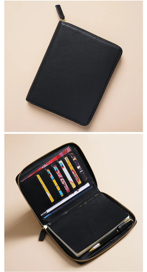 Moterm Genuine Pebbled Grain Leather B6 Zip Cover with Top Pocket Cowhide Planner Zipper Notebook Organizer Agenda Journal Diary