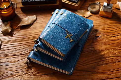 100% Genuine Leather Travel Journal Embossed Flower Cover