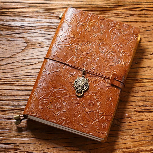 100% Genuine Leather Travel Journal Embossed Flower Cover