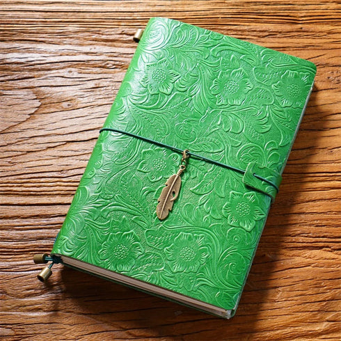 100% Genuine Leather Travel Journal Embossed Flower Cover