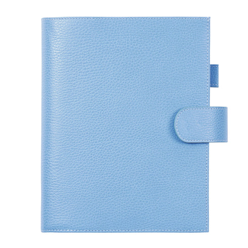 Moterm Firm Pebbled Grain Leather Sky Blue Color Genuine Cowhide Planner Rings Notebook Cover Diary Agenda Organizer Journey