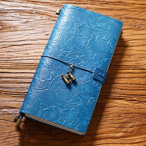 100% Genuine Leather Travel Journal Embossed Flower Cover