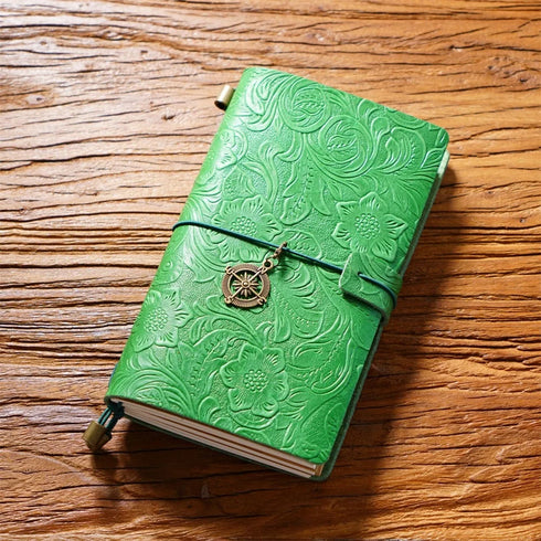 100% Genuine Leather Travel Journal Embossed Flower Cover