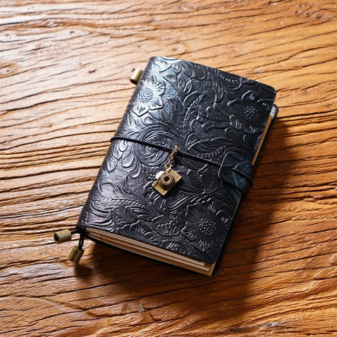 100% Genuine Leather Travel Journal Embossed Flower Cover