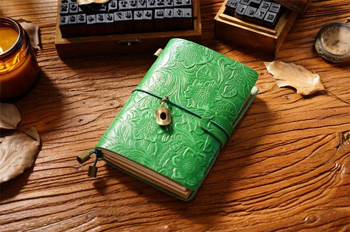 100% Genuine Leather Travel Journal Embossed Flower Cover