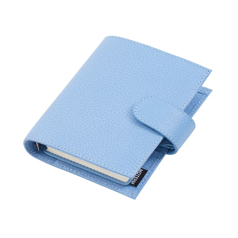 Moterm Firm Pebbled Grain Leather Sky Blue Color Genuine Cowhide Planner Rings Notebook Cover Diary Agenda Organizer Journey