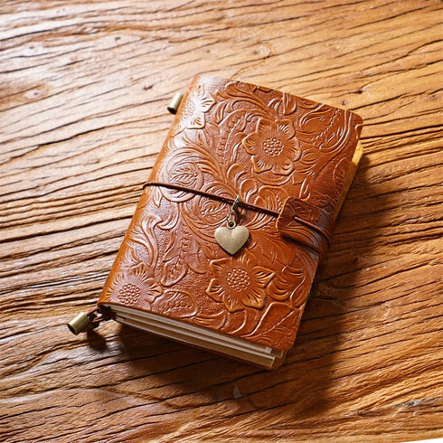 100% Genuine Leather Travel Journal Embossed Flower Cover