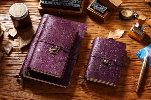 100% Genuine Leather Travel Journal Embossed Flower Cover