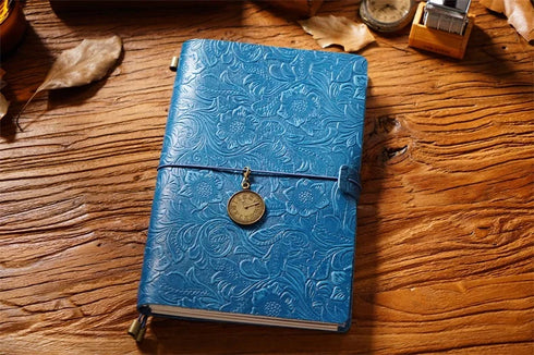 100% Genuine Leather Travel Journal Embossed Flower Cover