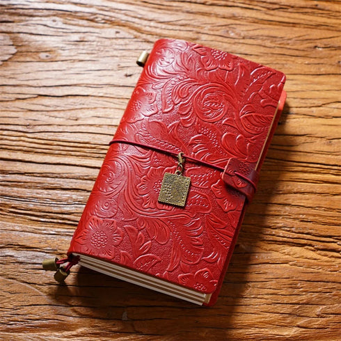 100% Genuine Leather Travel Journal Embossed Flower Cover