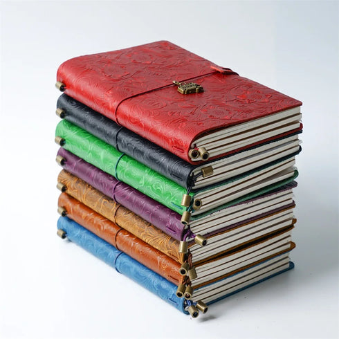 100% Genuine Leather Travel Journal Embossed Flower Cover