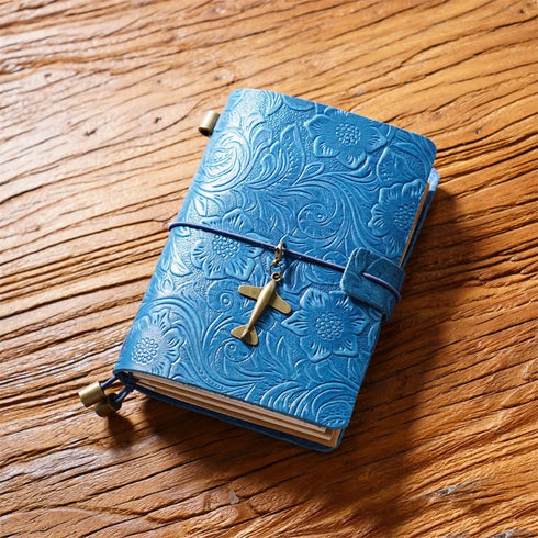 100% Genuine Leather Travel Journal Embossed Flower Cover
