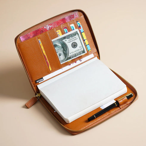 Moterm Genuine Pebbled Grain Leather B6 Zip Cover with Top Pocket Cowhide Planner Zipper Notebook Organizer Agenda Journal Diary