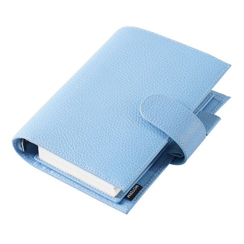 Moterm Firm Pebbled Grain Leather Sky Blue Color Genuine Cowhide Planner Rings Notebook Cover Diary Agenda Organizer Journey