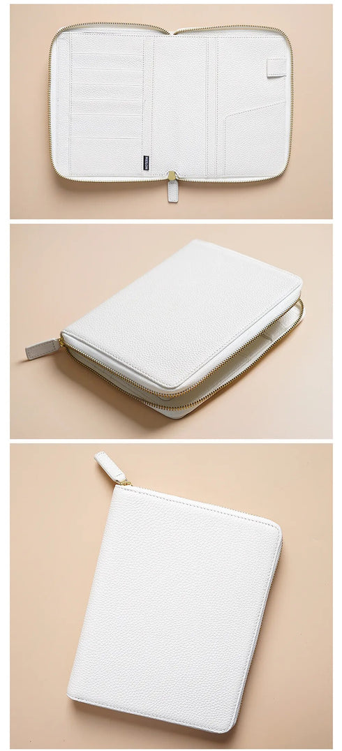 Moterm Genuine Pebbled Grain Leather B6 Zip Cover with Top Pocket Cowhide Planner Zipper Notebook Organizer Agenda Journal Diary