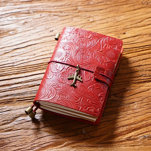 100% Genuine Leather Travel Journal Embossed Flower Cover