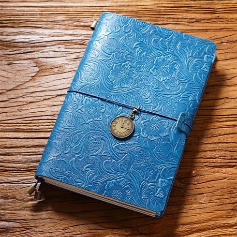 100% Genuine Leather Travel Journal Embossed Flower Cover