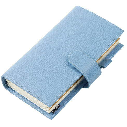 Moterm Firm Pebbled Grain Leather Sky Blue Color Genuine Cowhide Planner Rings Notebook Cover Diary Agenda Organizer Journey