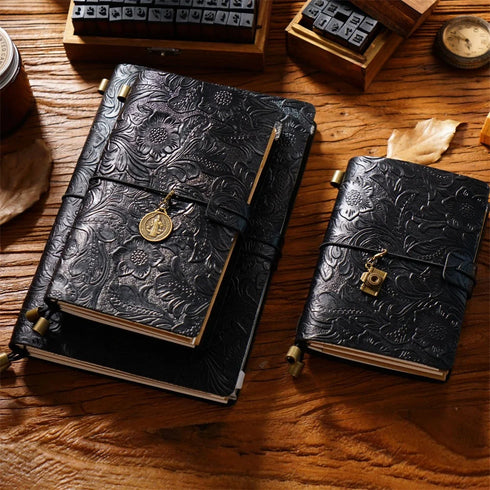 100% Genuine Leather Travel Journal Embossed Flower Cover