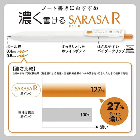 Zebra Sarasa "R" Rich BLACK 0.4mm Push Clip Gel Pen Super Saturated Ink | JJS29-R1