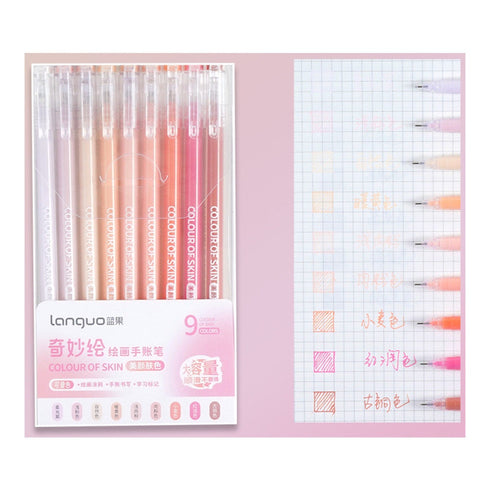 HIGH GLOSS PASTEL Languo Color Gel 6 Pen Set 0.6mm Black Out Planning Pen Set Fine Point Set | 9 Pens