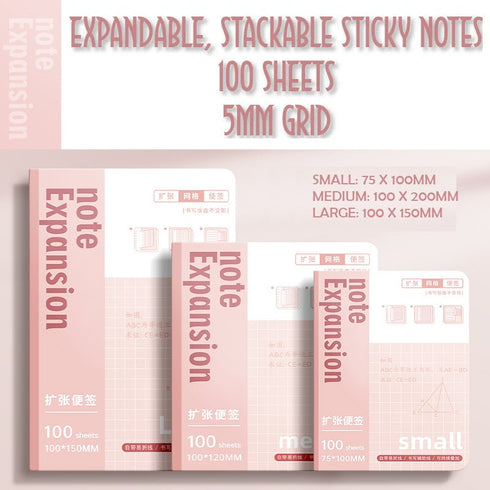 Large 5mm GRID EXPANDABLE STACKABLE Extension Vertical Sticky Notes Hidden Fold Sticky Notes Grid Sticky Notes | 100 X 150MM 100 Sheets