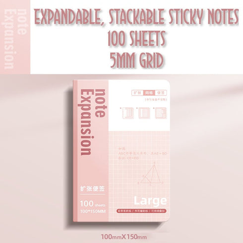 Medium 5mm GRID EXPANDABLE STACKABLE Extension Vertical Sticky Notes Hidden Fold Sticky Notes Grid Sticky Notes | 100 X 120MM 100 Sheets