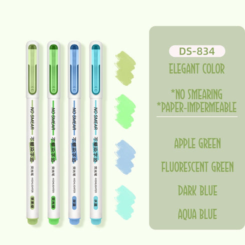 Dianshi NO SMEAR MORANDI Color Highlighter Set Refillable Highlighter Set Eco-Conscious Seven Series 4 Pen Set | Ds-834