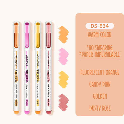 Dianshi NO SMEAR MACARON Color Highlighter Set Refillable Highlighter Set Eco-Conscious Seven Series 4 Pen Set | Ds-834