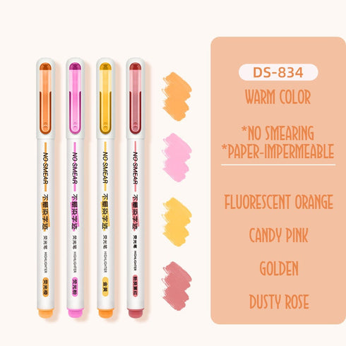 Dianshi NO SMEAR STONE Color Highlighter Set Refillable Highlighter Set Eco-Conscious Seven Series 4 Pen Set | Ds-834